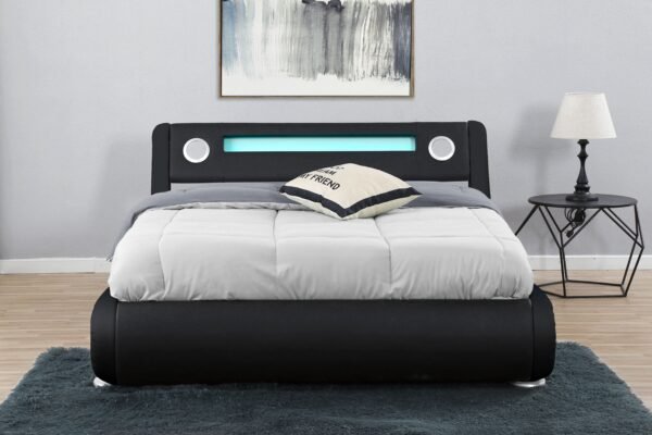 Galaxy Black PU LED Bed Speaker Gas Lift, Double - Image 8