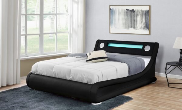 Galaxy Black PU LED Bed Speaker Gas Lift, Double - Image 6